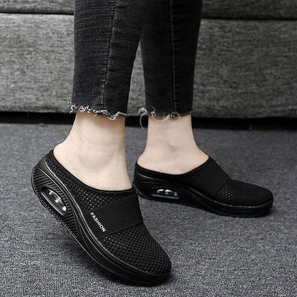 

sandals women mesh lightweight shoes woman slippers wedge female air cushion thick bottem omen sneakers plus size 43, Black