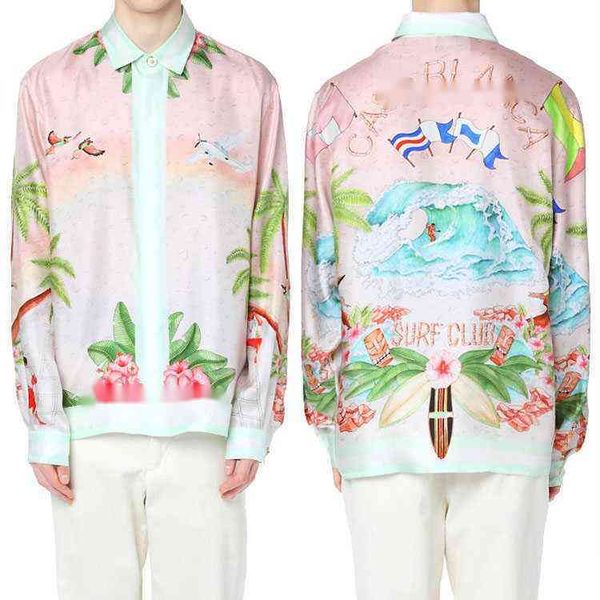 

silk shirt casablanc style surf club 22ss wave gradient flower silk long sleeve shirts, White;black
