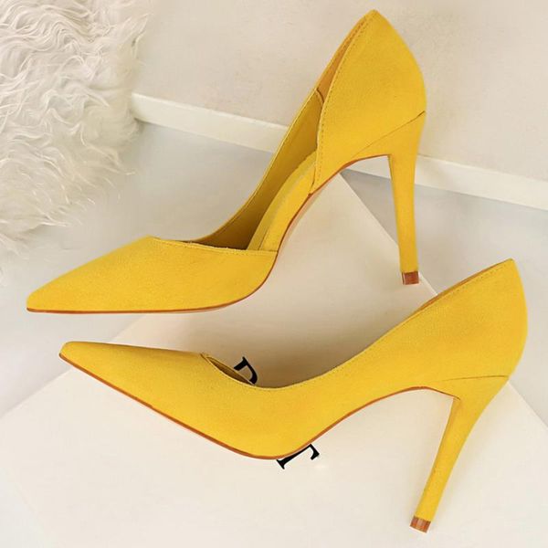 

2021 women purple 9.5cm high heels office stiletto burgundy pumps lady elegant wedding bridal scarpins yellow green prom shoes, Black