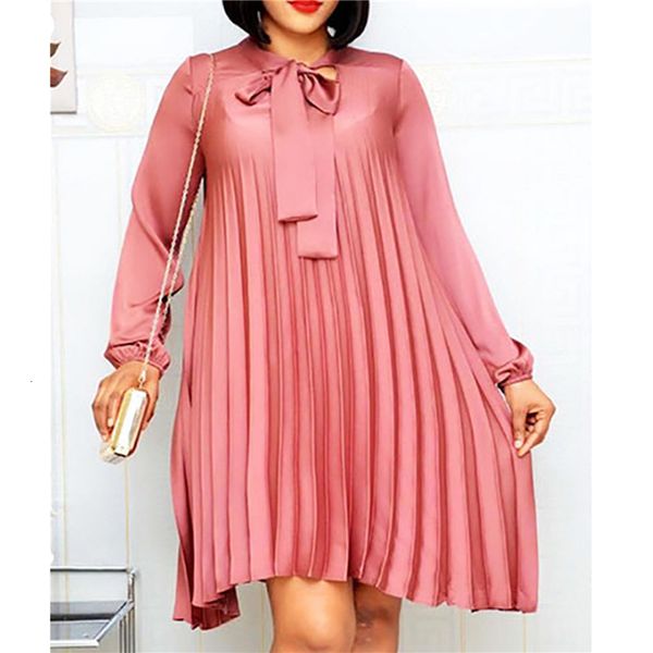 

2021 plus size pleated es with bowtie long lantern sleeves knee length women fashion summer autumn female african vestidos new t1x1, Black;gray