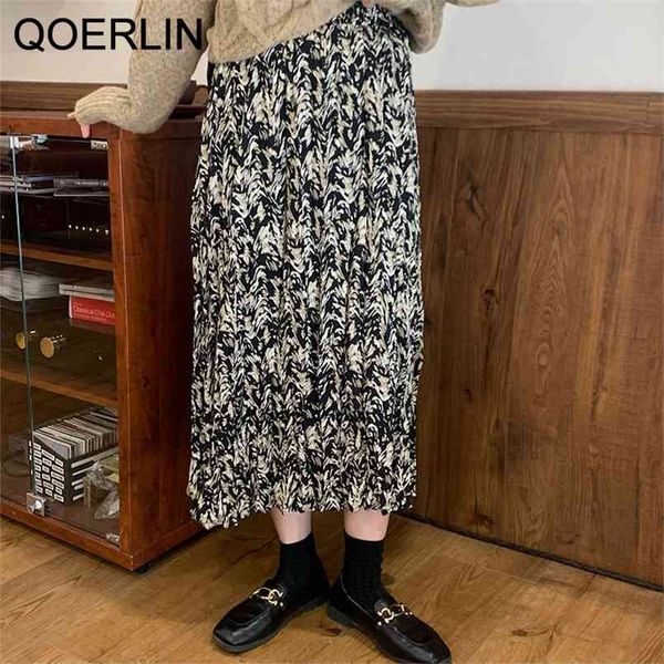 

ol women korean high waist gentle sweet streetwear loose florals chic fashion chiffon print elegance skirts 210601, Black