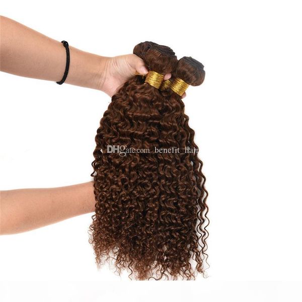 

indian virgin human hair weaves kinky curly chocolate brown human hair weft medium brown #4 curly hair extension 3pcs for woman, Black