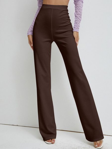 

sbetro high waist solid straight pants k756#, Black;white