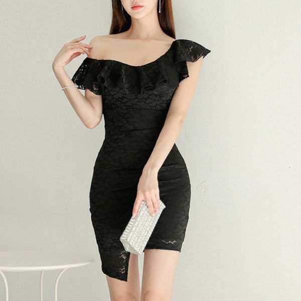 

new arrival fashion party women elegant summer temperament fresh simple lace perspective slim mini asymmetrical dress nlz2, White;black