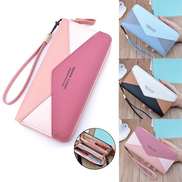 

wallets 2021 long zipper tassel wallet korean patchwork ladies purses and handbag phone bag walet for women portfel damski, Red;black