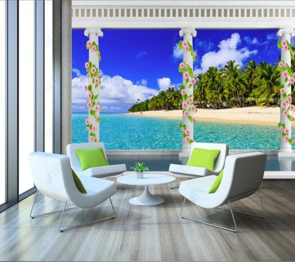 Wallpapers Papel de Parede Roman Column Island Seascape 3D papel de parede, quarto KTV Bar Mural Decoração da Parede