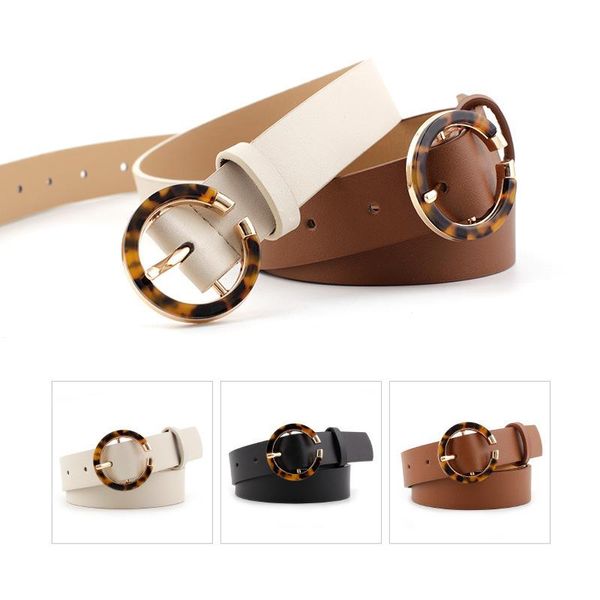 Cinture Fashion PU Leather Simple Round Leopard Print Buckle Women Vintage Jeans Dress Decor Waistbands