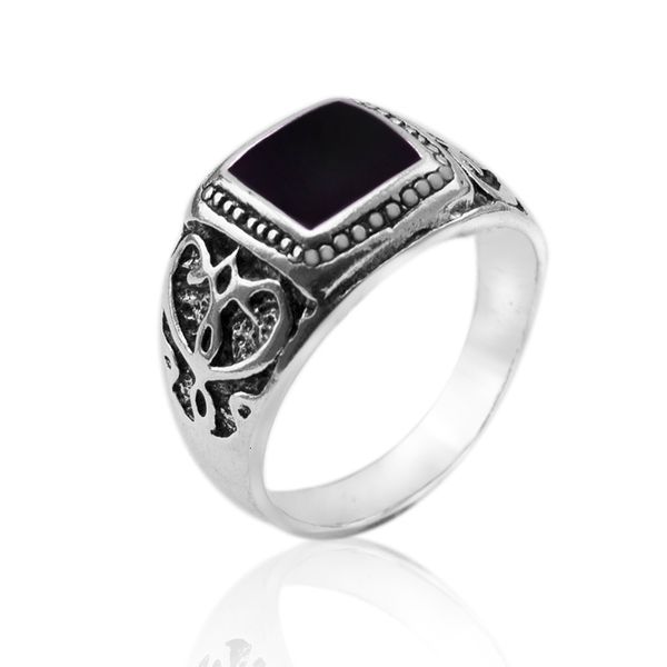 

designer rings size:8-11 antique silver plated men ring christmas new black square enamel s fine jewelry, Golden;silver
