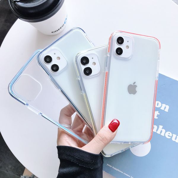 

transparent simple candy color phone case for iphone 12mini 11 pro x xr xs max 6s 7 8 plus couples clear tpu back cover for i12