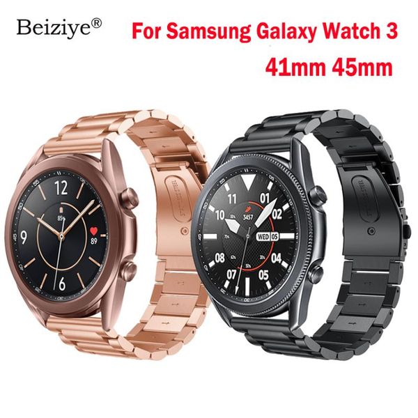 

watch bands metal wrist strap for samsung galaxy 3 45mm 41mm band bracelet watchband watch3 stainless steel, Black;brown