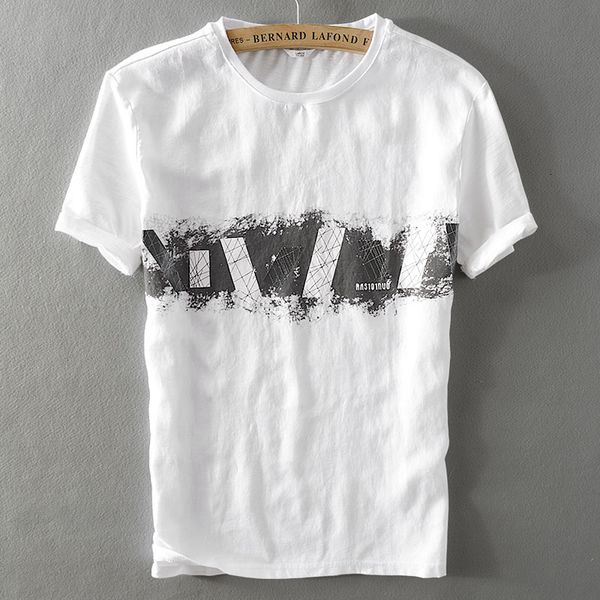 

2021 new summer linen short-sleeved loose casual t-shirt round neck flax cotton tshirt men white brand t shirts male camisa lbma