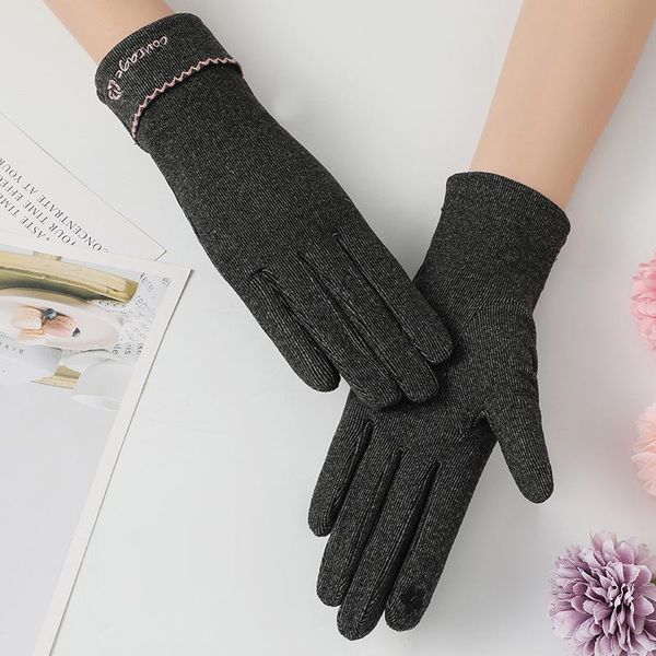 

sports gloves grace winter glove women vintage embroidery touch screen full finger warm windproof cycling driving female mittens g3940, Black