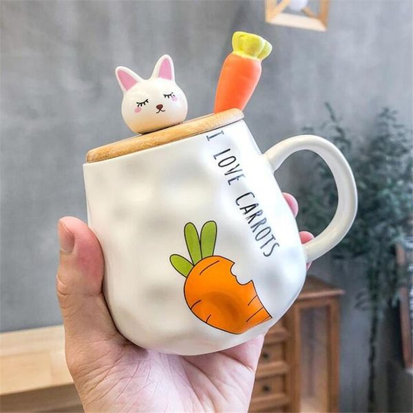 

mugs 400ml breakfast milk girl cartoon ceramic cup wooden lid spoon student tea mug ladies office flower