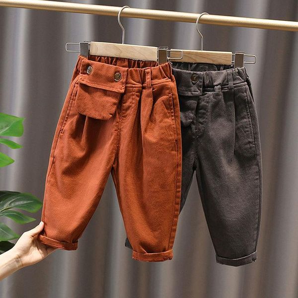 

trousers autumn 2021 1~8 years old children clothing elastic high waist straight pants kids boys casual pocket cargo c150, Blue