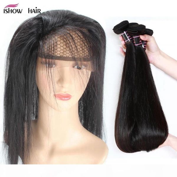 

wholesale 360 straight lace closure with 3bundles virgin hair extensions 8a peruvian brazilian hair indian virgin human hair, Black