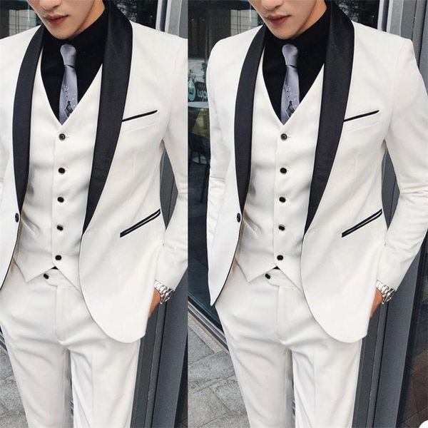 

2021 3 pcs wedding tuxedos for men black shawl lapel jacket vest pants customise groom groomsmen suit mens' business formal wear, Black;gray