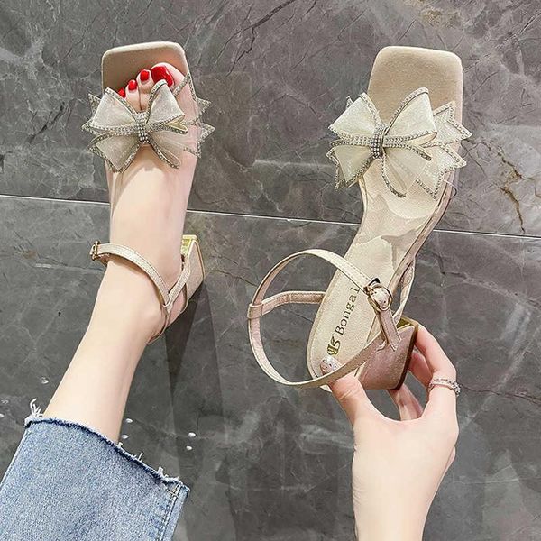 

sandals clear heels 2021 bow shoes suit female beige med block fashion black high girls comfort medium summer retro buckle s