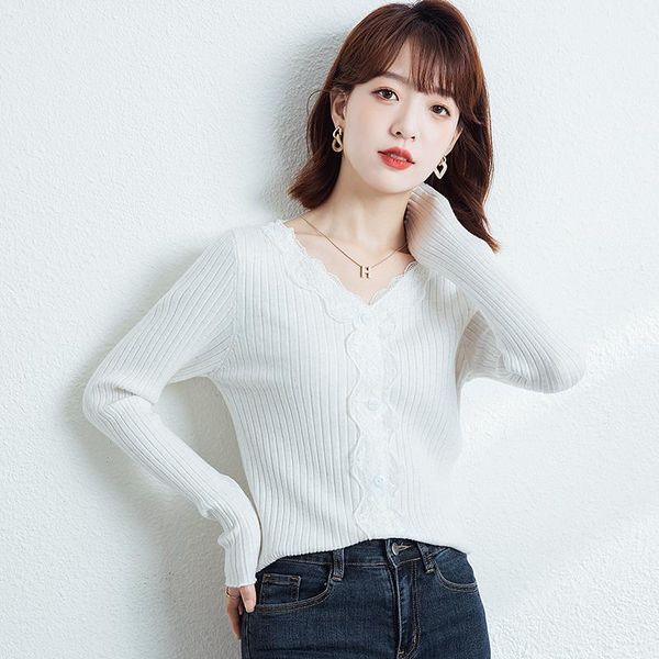 

women's knits & tees cardigan women sweater knitted v-neck woman long sleeve sweaters, White
