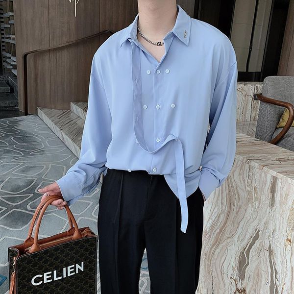 

men's casual shirts trends 2021 products light blue korean style mens bags to dress complete elegant man streetwear party designer unus, White;black