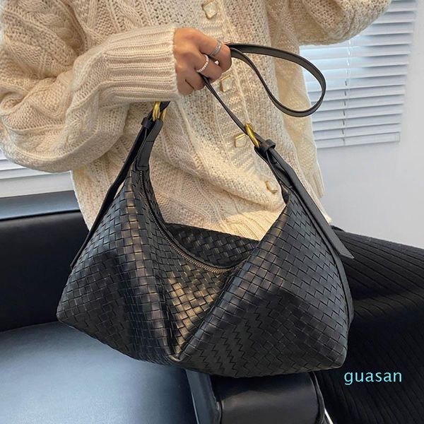 

evening bags autumn shoulder bag women's simple soft leather handbag fashion texture woven crossbody female tide brand underarm pack