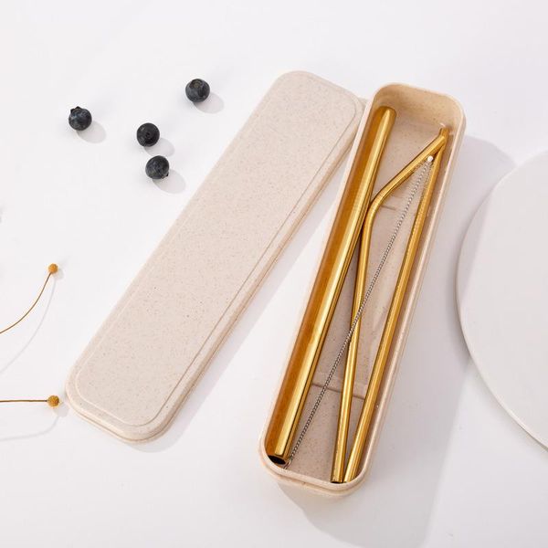 

drinking straws 2021 metal reusable 304 stainless steel straight bent straw with case cleaning brush set party bar accessory
