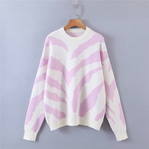 

women's sweaters women spring autumn za purple animal print long female casual o-neck sleeve knitted elastic pullover hr1j, White;black