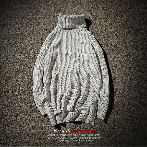 

2021 new trend korean men's sweaters turtleneck for men plus size solid color stripes fashion casual comfortable pullover sweater wzeh, Black