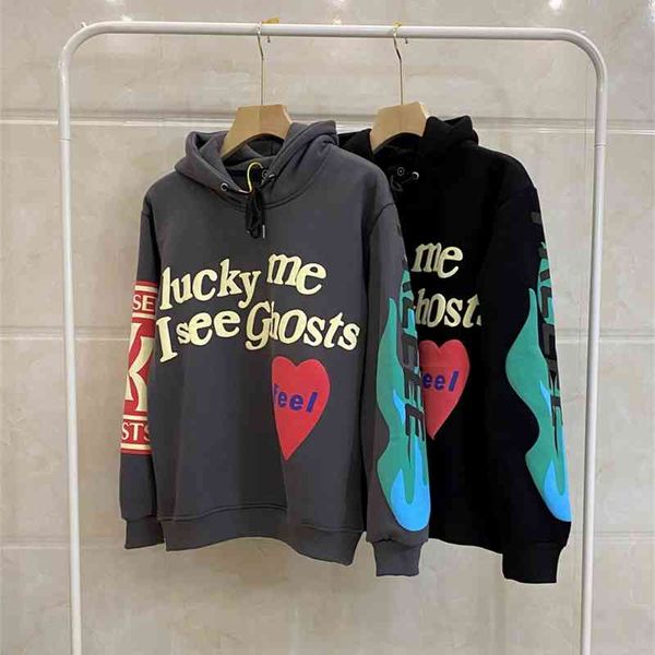 

gaojiechao kanye embossed printing velvet graffiti men's and women's hooded sweater, Black