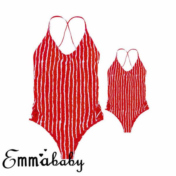 

one-piece suits family matching swimsuit mother daughter swimwear 2021 kids girls women bikini look striped sling bathing suit