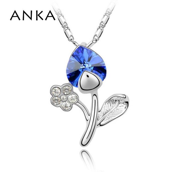 

pendant necklaces anka tulip flower crystal necklace for women gift bamboo chain rhinestone #84582, Silver
