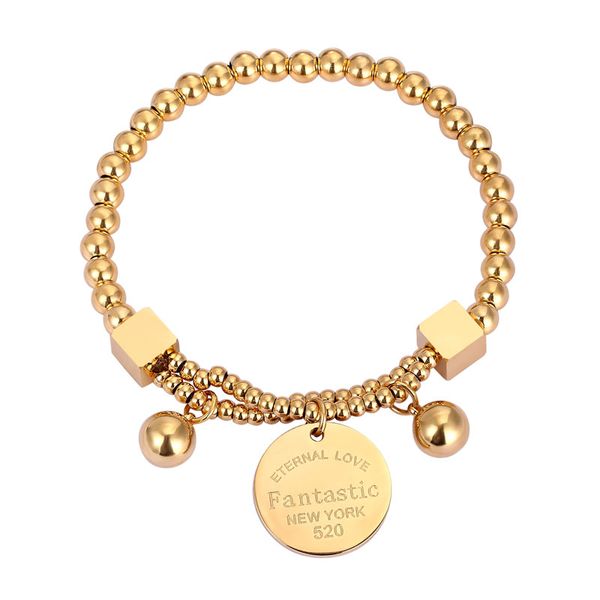

new design super beautiful elastic rope bead bracelet titanium steel engraving fantastic round charm woman bracelet love gift, Black