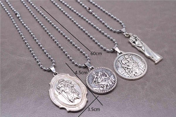 

pendant necklaces st. chriser's long chain, rose fatimar virgin beaded necklace. rosary necklace casual, Silver