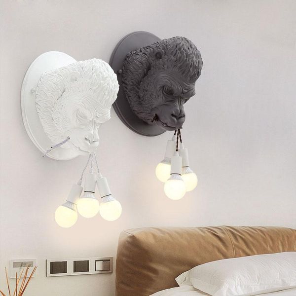 

nordic modern gorilla resin wall lamps led kitchen light bedroom home loft bar industrial decor wall vintage luminaire e27*3