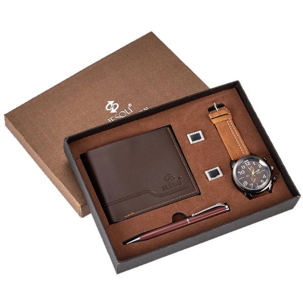 

wristwatches men's gift set beautifully packaged watch + wallet cufflinks pen selling creative combination women couple, Slivery;brown