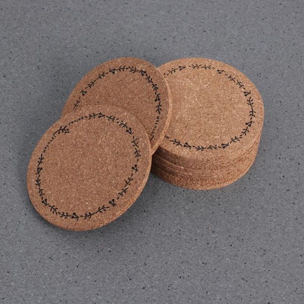 

mats & pads 12pcs 10cm cork table mat heat-resistant round for cup glass tableware - flower )