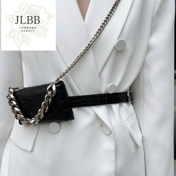 

gothic mini pu leather waist bag alligator fanny pack for women belt bag chain black shoulder crossbody bags female whdv1525