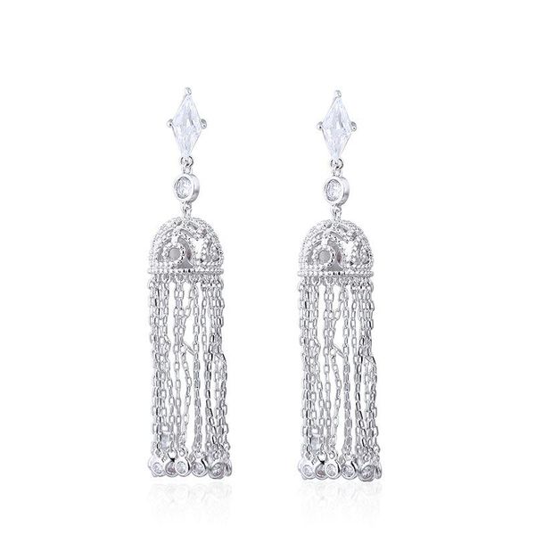 

stud high grade tassel earrings zircon half crown copper micro inlaid wedding banquet women jewelry, Golden;silver