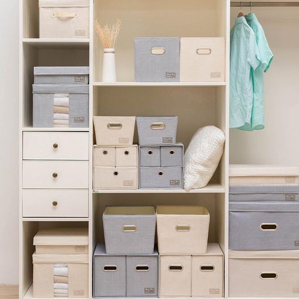 

storage drawers f# foldable box large-capacity rectangular organization linen fabric boxes for clothes organizador zippe
