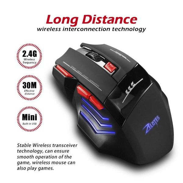 

2.4grechargeable gaming optical mouse adjustable dpi 4000 optical mouse 7 button with usb receiver 30 meters wireless connection