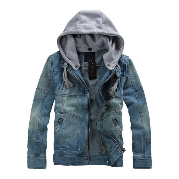 

men's jackets vintage denim jacket men hooded cotton slim fit jean casual cowboy male coat,jaqueta masculina, Black;brown