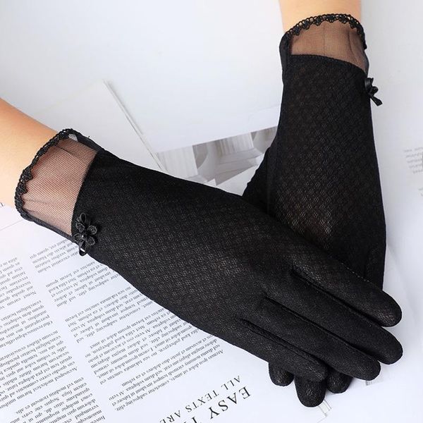 

five fingers gloves fashion women sunscreen lace summer spring touch screen anti uv slip resistant driving breathable guantes, Blue;gray