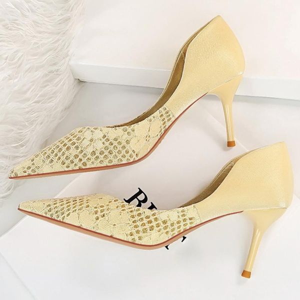 

dress shoes 2021 fashion women 7cm high heels office low pumps lady scarpins silk satin sequins plus size 34-43 quality, Black
