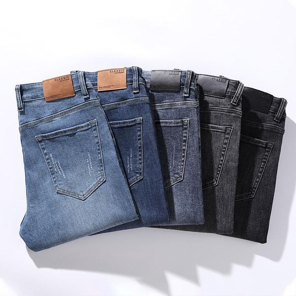 

men's jeans 2021 men business casual 98% katoen stretch straight herfst winter denim broek male brand clothing five colours, Blue