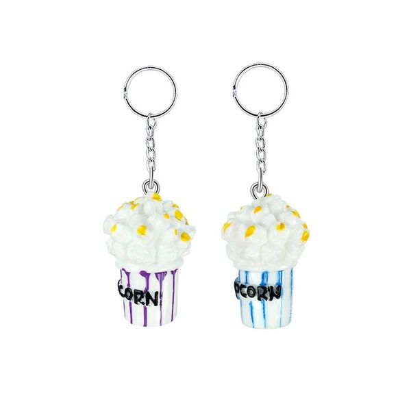 

keychains simulation mini french fries popcorn key ring pendant diy resin food series bag jewelry accessories, Silver