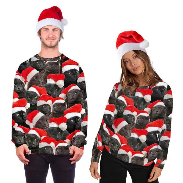 

men's sweaters christams sweater cute cat animal print ugly cartoon oversized jumper winter autumn xmas gift pullovers sweatshirts, White;black