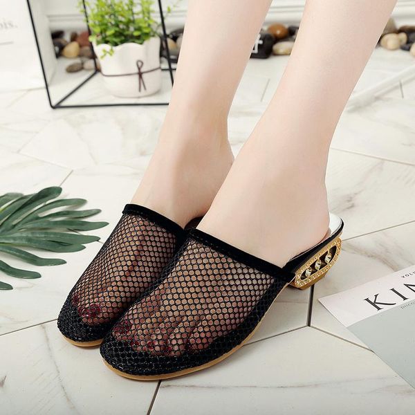

low-heeled female slippers summer new fashion korean casual female slippers hollow out breathable wild sexy, Black