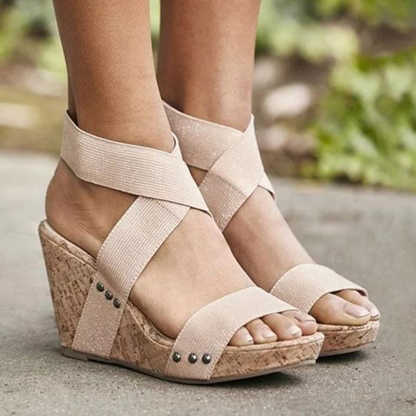 

women sandals platform sandals high heels shoes elastic strap gladiator sandalia feminina summer wedge heel sandalias mujer 2021, Black