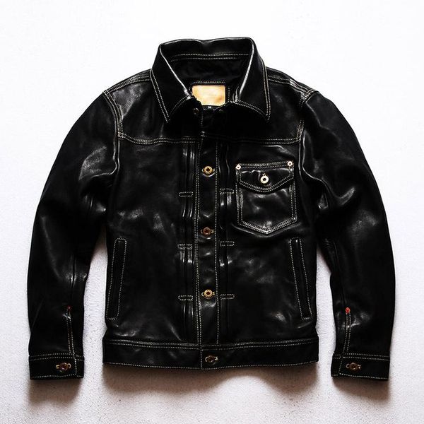 

men's leather & faux .japan style.classic casual 506 vintage horsehide jacket.men slim quality genuine coat.black.short