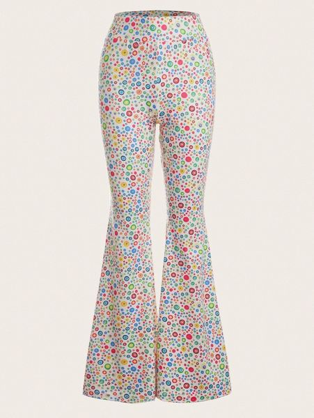 

polka dot print flare leg pants s3yw#, Black;white