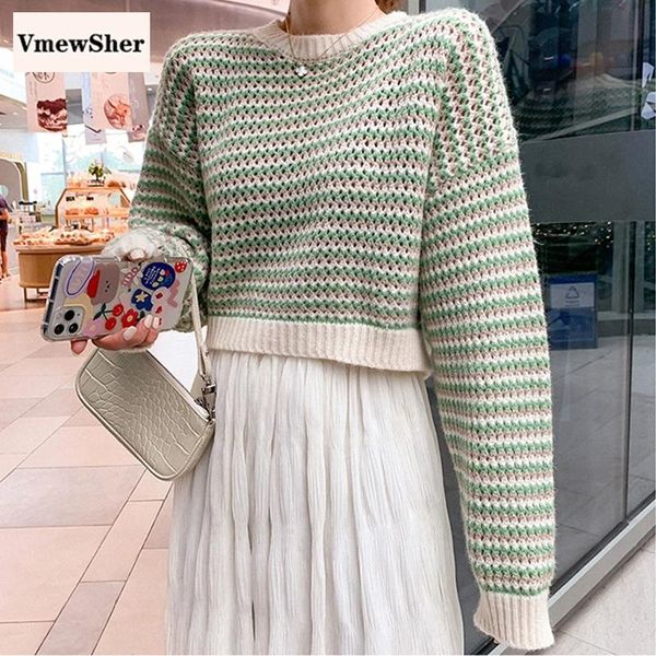 

women's sweaters vmewsher striped colorful short polluver sweater women winter fashion korean style knitted autumn loose high waist, White;black